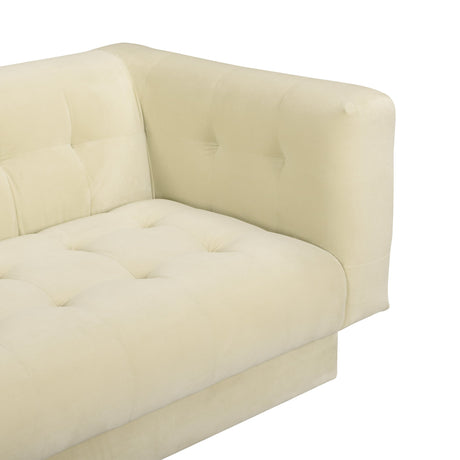 Close-up of stain-resistant performance velvet fabric and tufting on Jules sofa