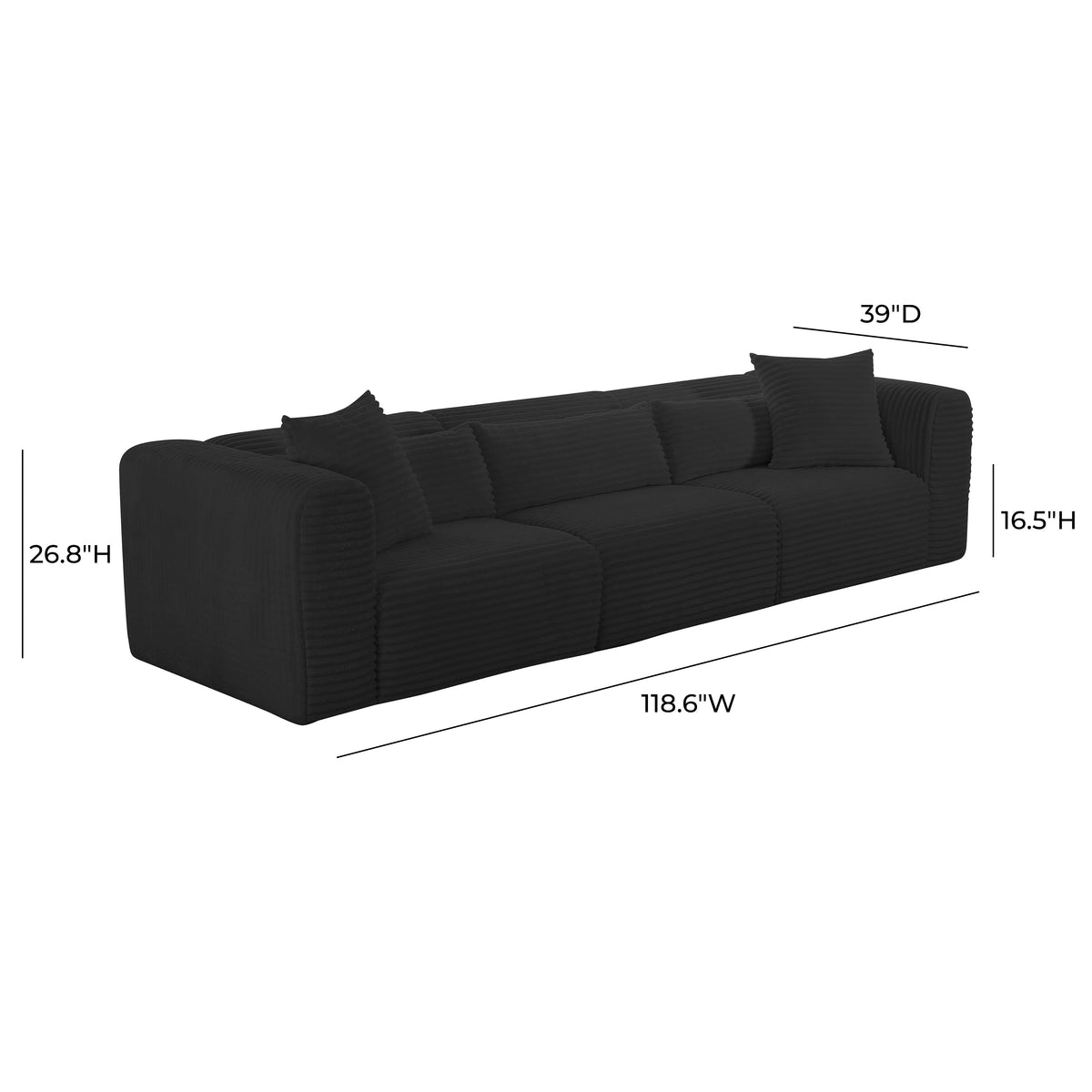 Three-quarter perspective view of Tarra 118-Inch wide corduroy modular couch