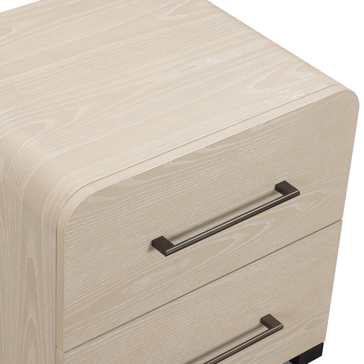 Marissa nightstand positioned beside modern bedroom accent lamp and decor