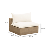 Back angle of the Cali outdoor modular chair displaying the woven brown wicker frame