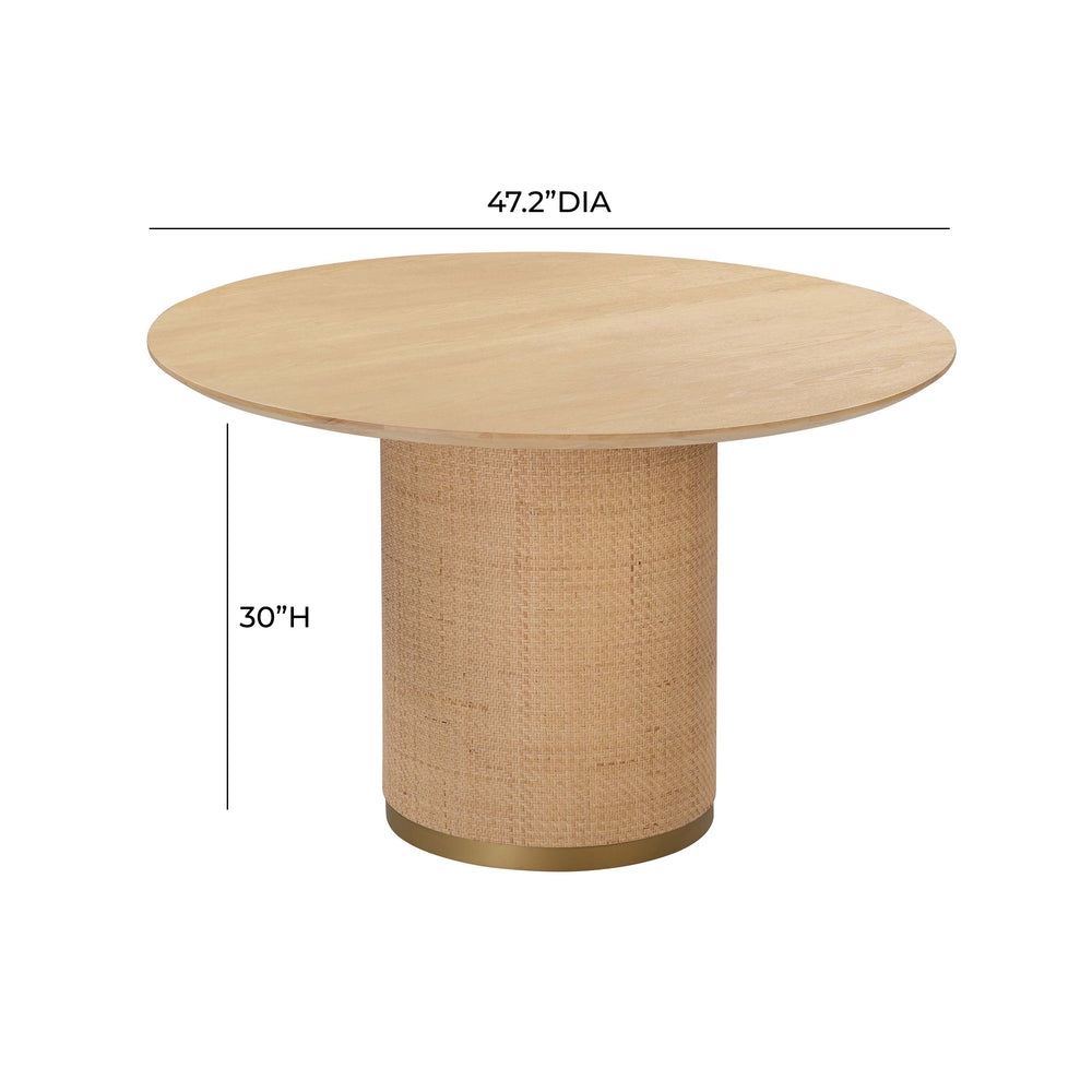 Akiba 47" Natural Ash & Rattan Round Dining Table dimensions