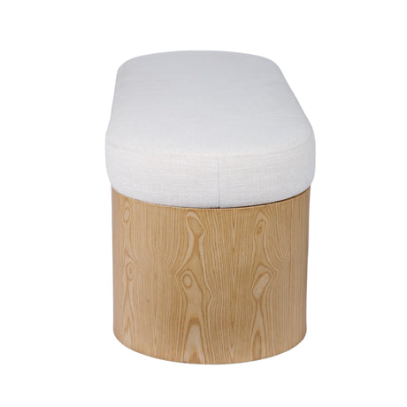 Poppi cream performance fabric bench positioned at the foot of a bed