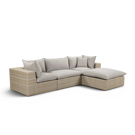 Cali 4-Piece Performance Fabric and Wicker Outdoor Sectional left side profile in Black and Natural