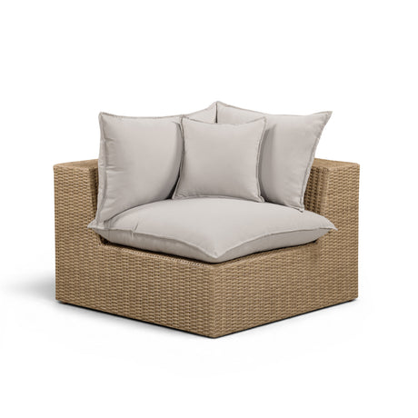 Cali Outdoor Corner Chair in Black Performance Fabric with Brown Wicker Base