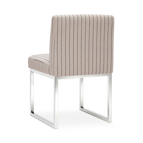Pensel Dining Chair side profile showing geometric stainless steel tubing and seat cushion