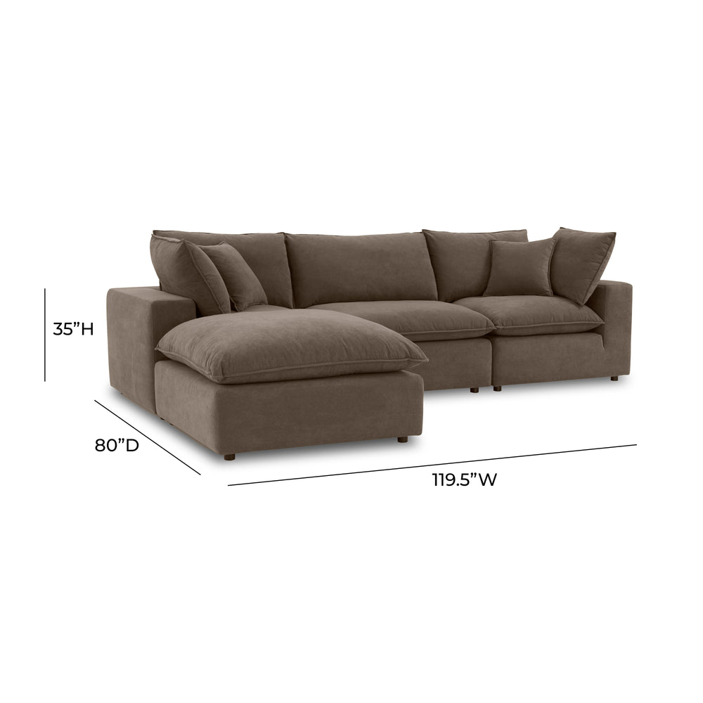 Cali 4-Piece Chocolate Brown Performance Velvet Sectional dimensions
