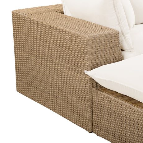 Cali 4-Piece Performance Fabric and Wicker Outdoor Sectional rear angled view on outdoor patio