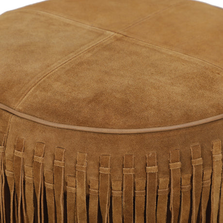 Top-down view of round upholstered cushioned seat on Daphne Ottoman