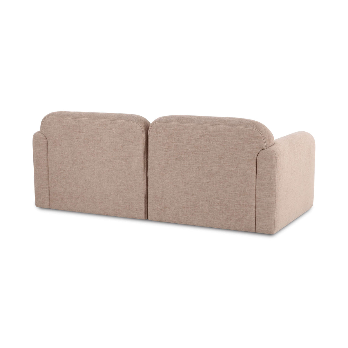 Underside base detail of the Gorge modular loveseat displaying floor glides and frame structure