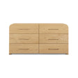 Angled perspective of the modern ash wood 6 drawer dresser featuring rounded corners