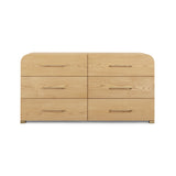 Front elevation of the Marissa 62 inch ash 6 drawer dresser showing seamless fronts