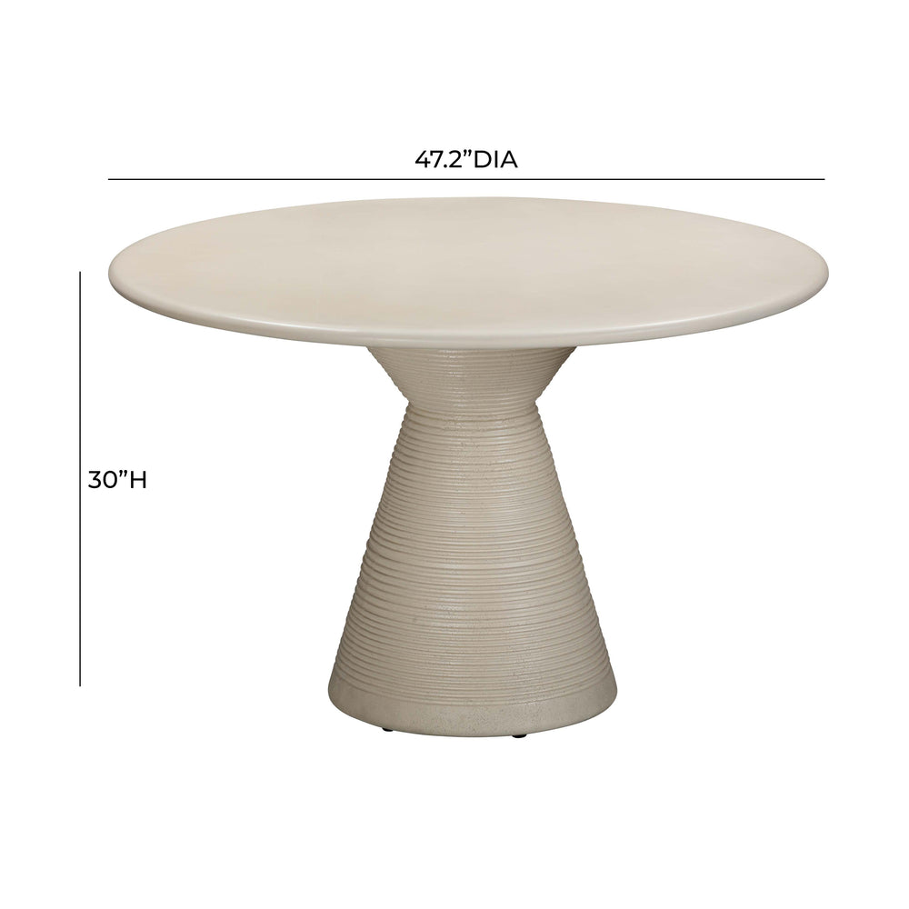 Fern 47" Beige Textured Faux Plaster Concrete Indoor / Outdoor Round Dining Table dimensions