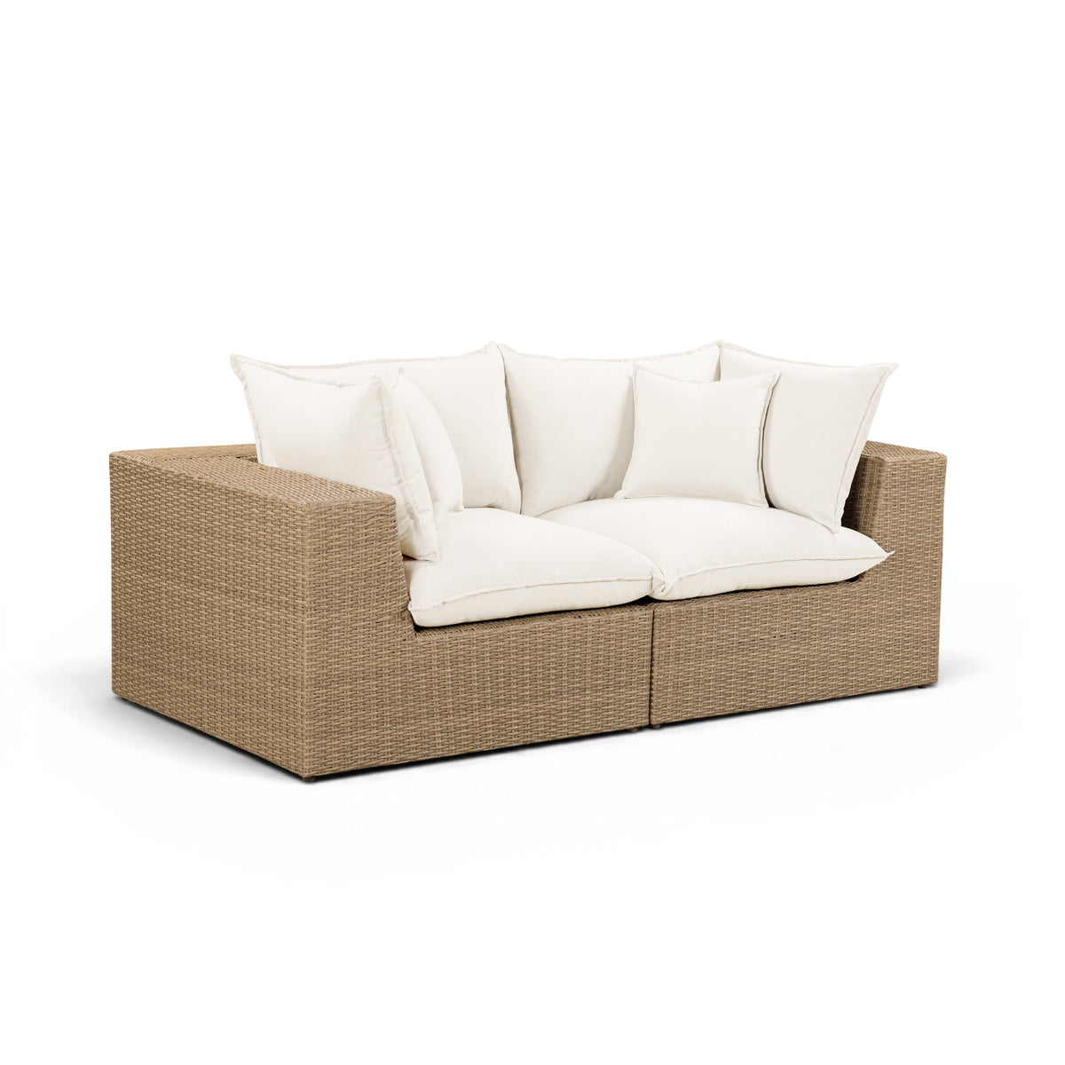 Cali outdoor loveseat in modern coastal garden patio environment