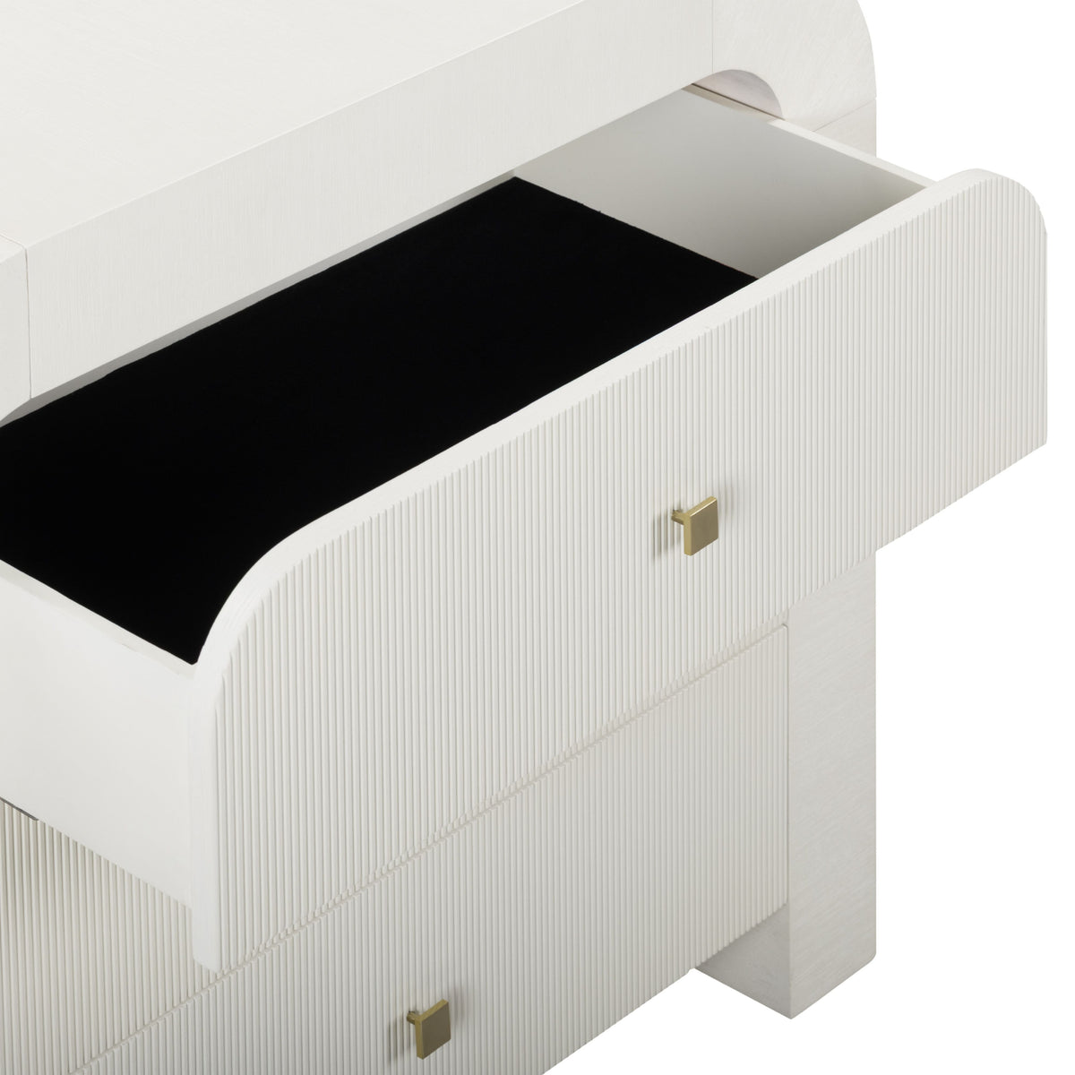 Open drawer view displaying interior wood storage compartment depth