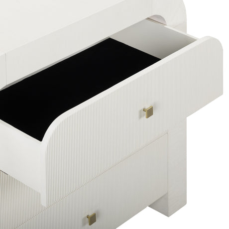Open drawer view displaying interior wood storage compartment depth