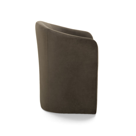 FOAK Seraphina velvet chair angled perspective showing organic modern wabi-sabi silhouette
