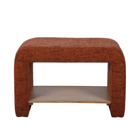 FOAK Alvie Railroad Chenille Storage End Table displaying curved silhouette