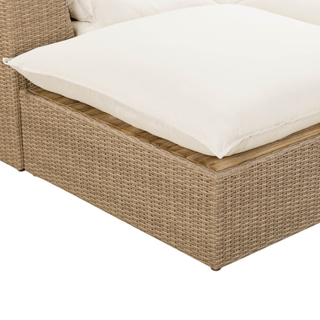 Cali 4-Piece Performance Fabric and Wicker Outdoor Sectional back view displaying woven wicker structure