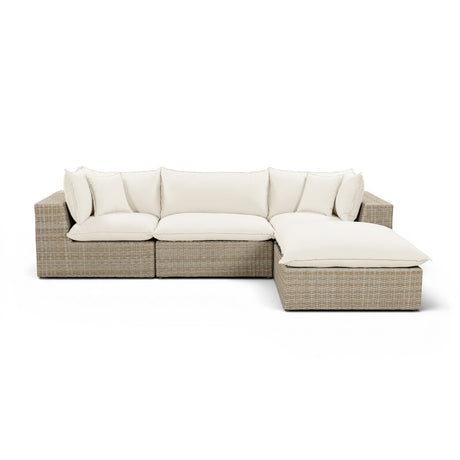 Cali 4-Piece Performance Fabric and Wicker Outdoor Sectional side angle showing modular arrangement