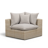 Cali Outdoor Corner Chair in Grey Performance Fabric with Natural Wicker Base front view