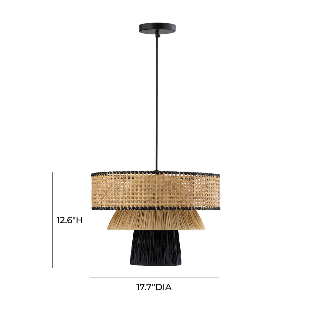 Rylie Natural & Black Raffia Pendant Lamp dimensions