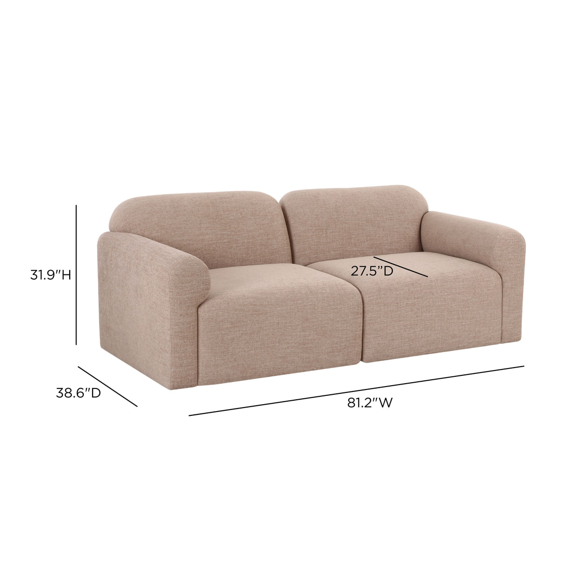 Studio lifestyle view of the Gorge 81 inch modular performance fabric loveseat