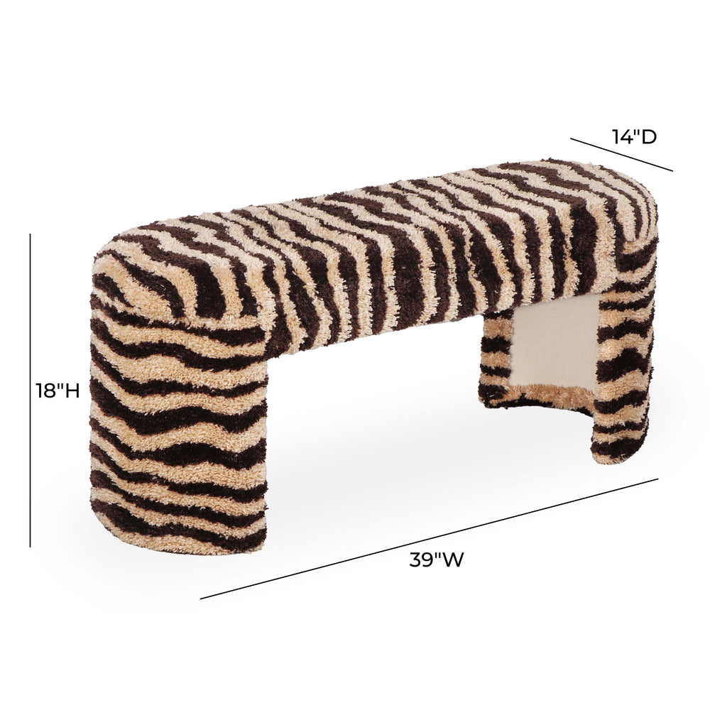 Zebra 39" Brown Striped Tufted Bench dimensions