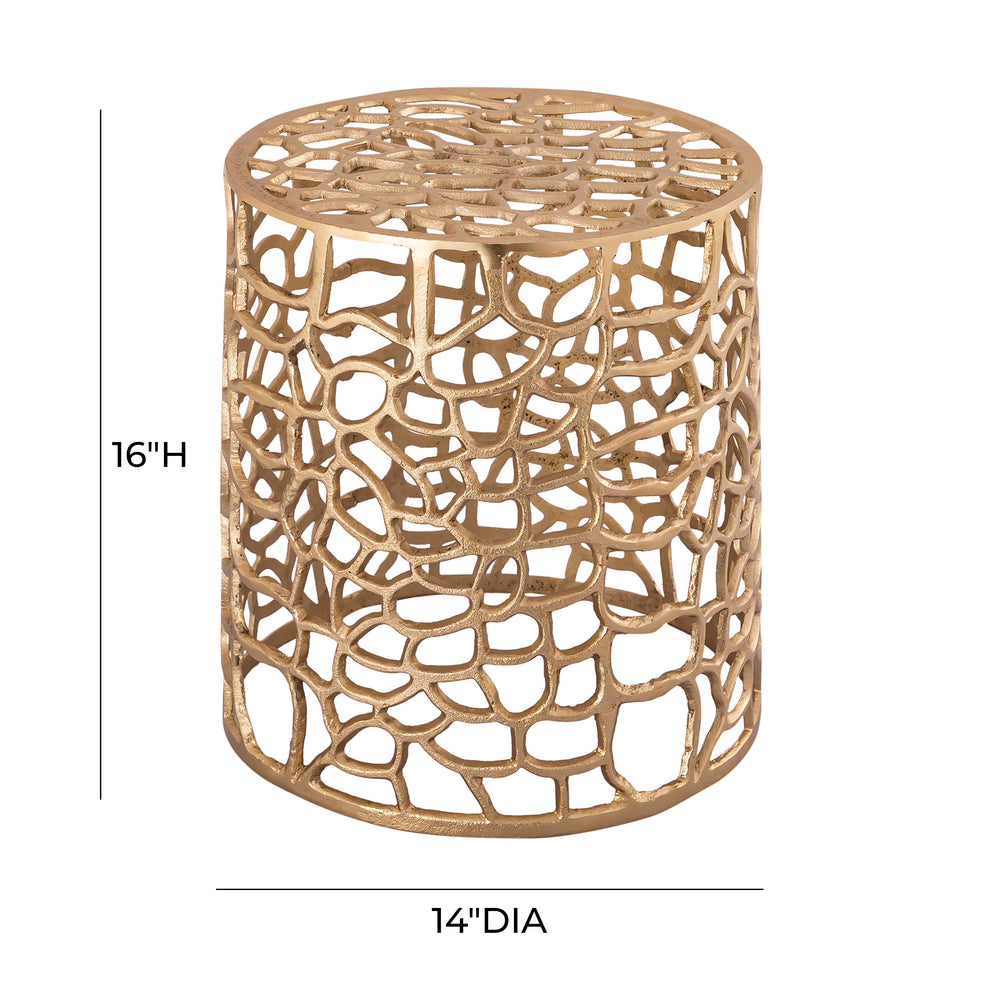 Sophia Side Table with Interwoven Design - Modern Glam Gold-Finished Aluminum Accent Table dimensions