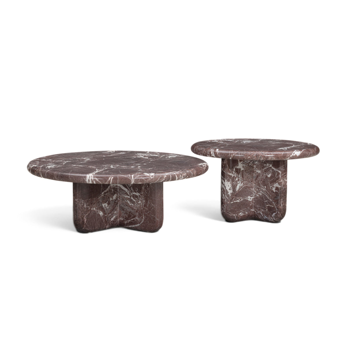 FOAK Juju red marble slab look coffee table nested pairing side view