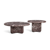 FOAK Juju red marble slab look coffee table nested pairing side view