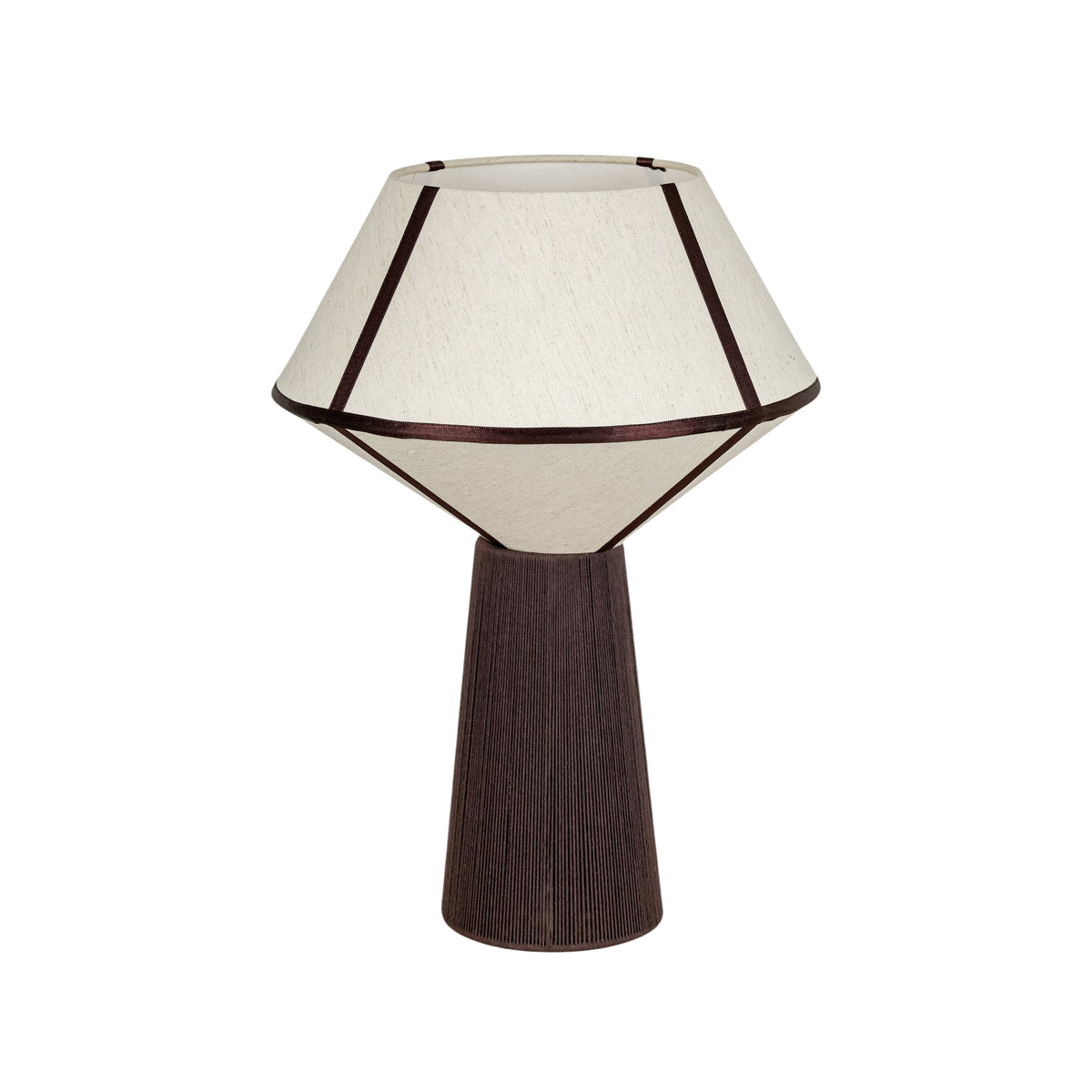 Josephine Upwards Table Lamp with neutral fabric shade and contrast piping front view