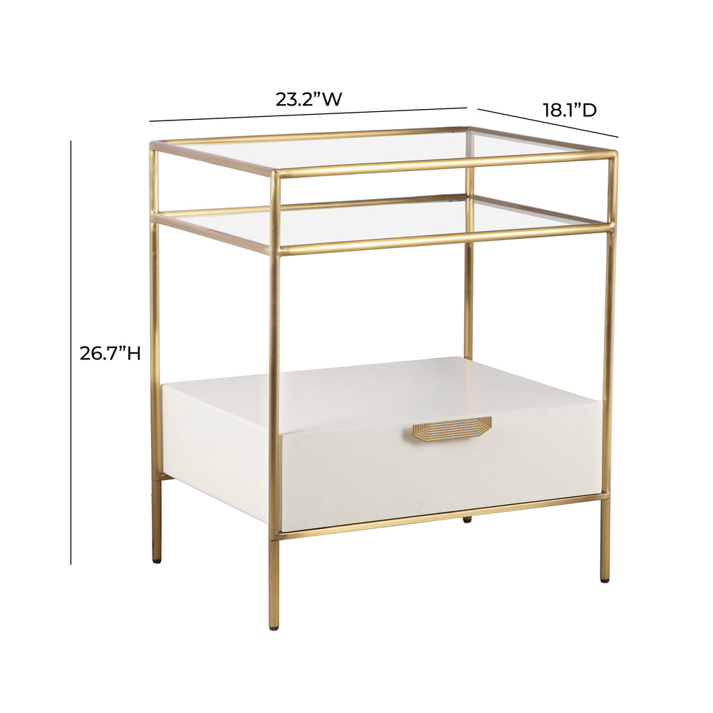Darla 23" Cream Glass Nightstand With Drawer dimensions