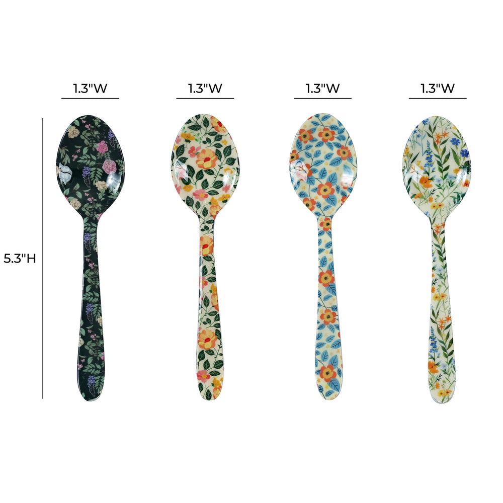 Planted Tea Spoons in Mixed Garden Prints - Set of 4 dimensions