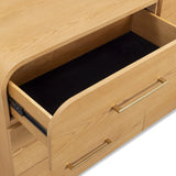 Overhead top view of the 62 inch wide horizontal ash wood dresser surface