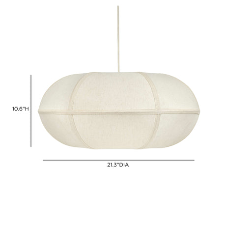 Architectural styling shot of the Josephine oblong fabric pendant light in a minimalist Japandi living room