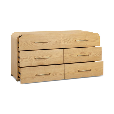 Close up view of the natural ash wood grain on the Marissa dresser drawer panels