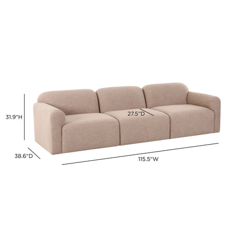 Overhead perspective of the Gorge 116-inch modular sofa demonstrating deep seat proportions