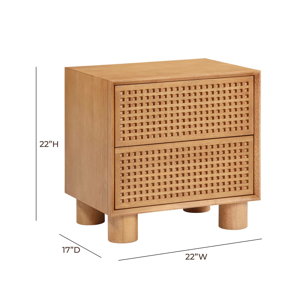 Miles 22" Natural Wood 2-Drawer Nightstand dimensions