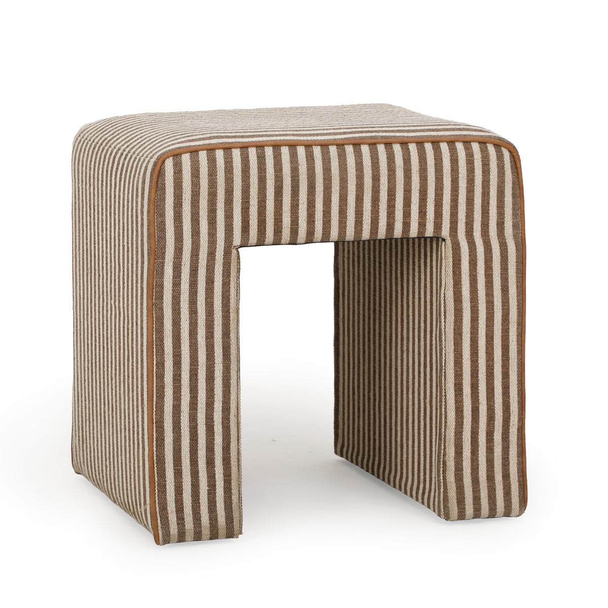 Byron Square Cotton Jute Ottoman positioned in coastal modern seating area