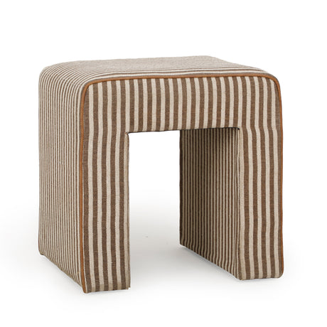 Byron Square Cotton Jute Ottoman positioned in coastal modern seating area