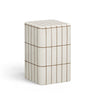 Close-up of ecru faux ceramic glazed surface on square concrete table