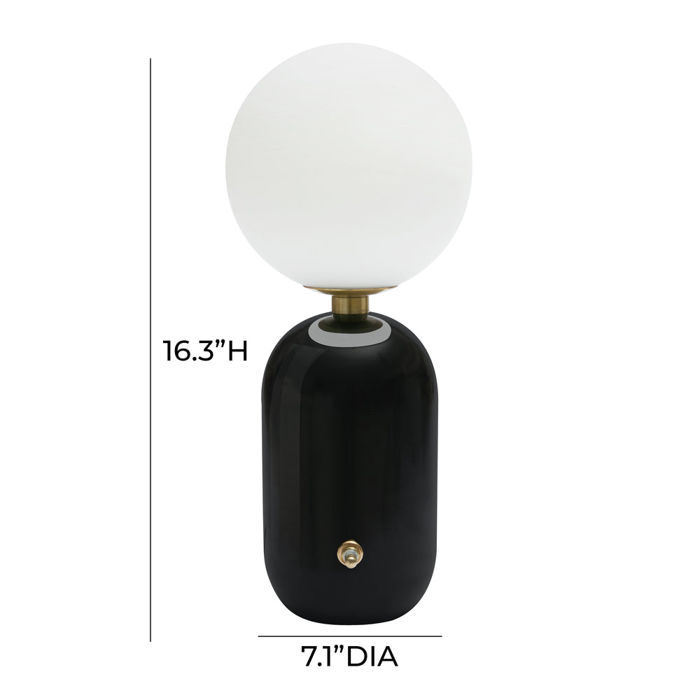 Liza Table Lamp with Frosted Glass Globe & Glossy Lacquer Metal Base - Modern Minimalist Accent Lamp dimensions