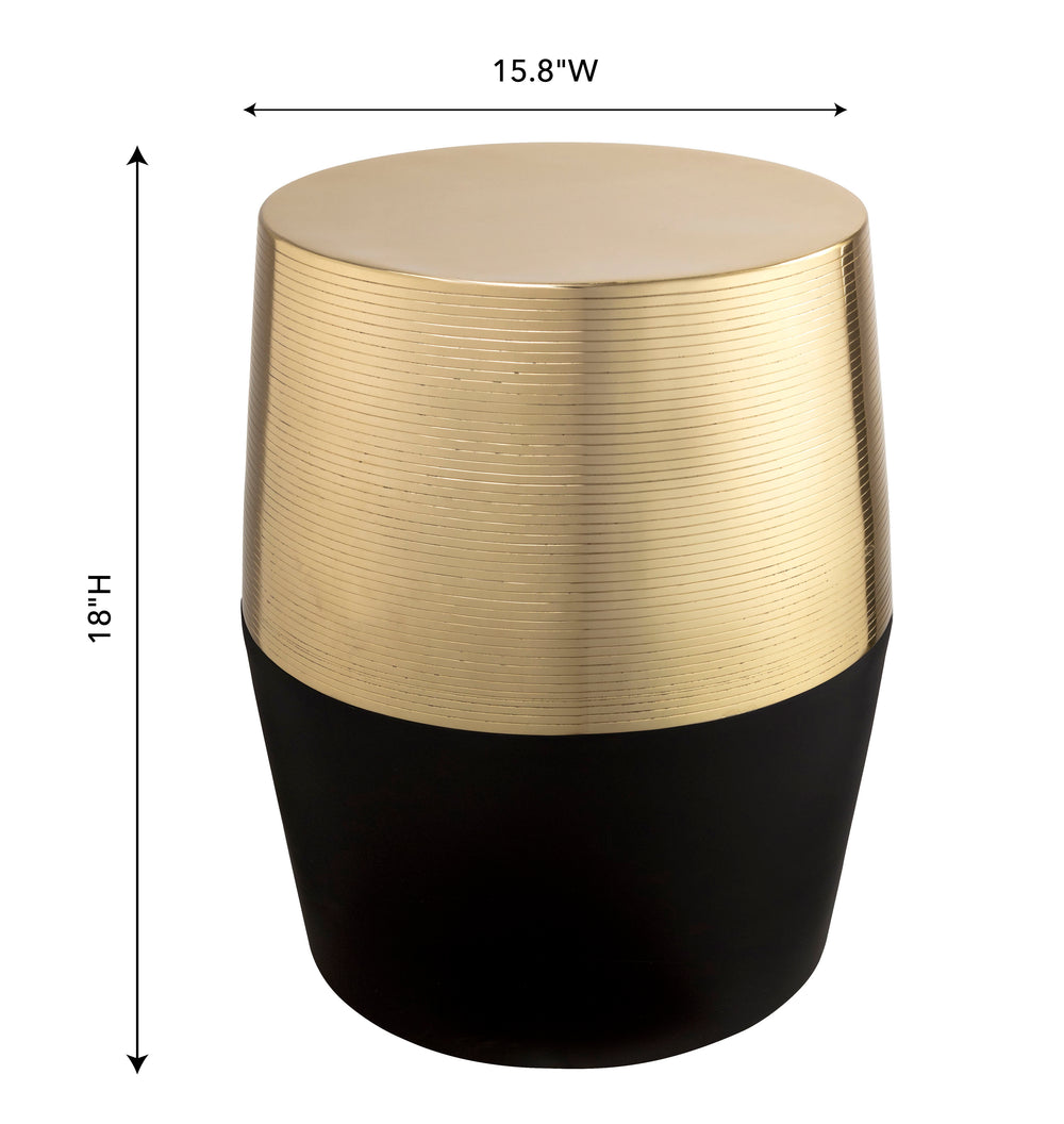 Jadran Stool with Grooved Gold Top & Black Iron Base - Modern Glam Accent Stool or Footrest dimensions