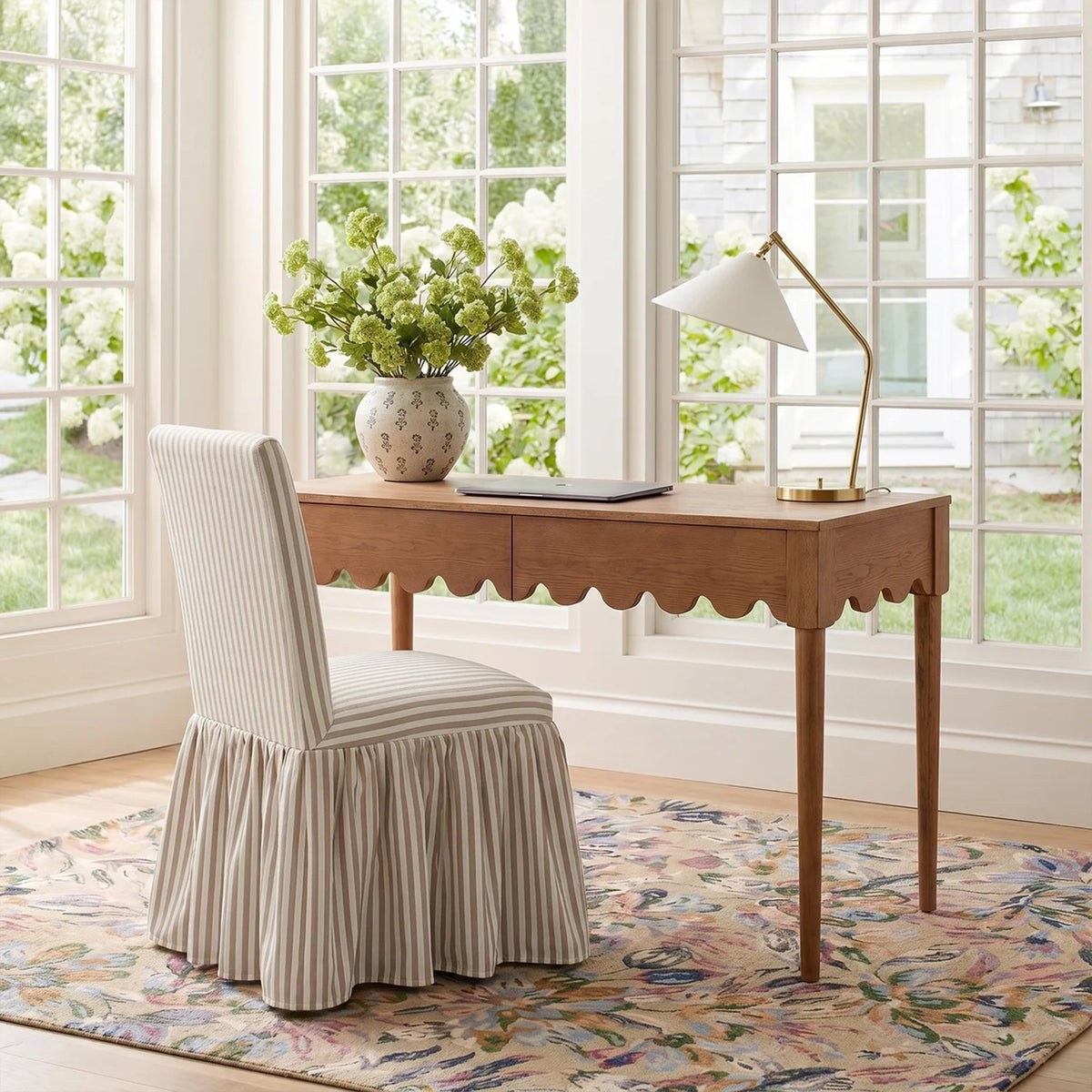 Gertrude Striped Performance Linen Skirted Dining Chair - View 21