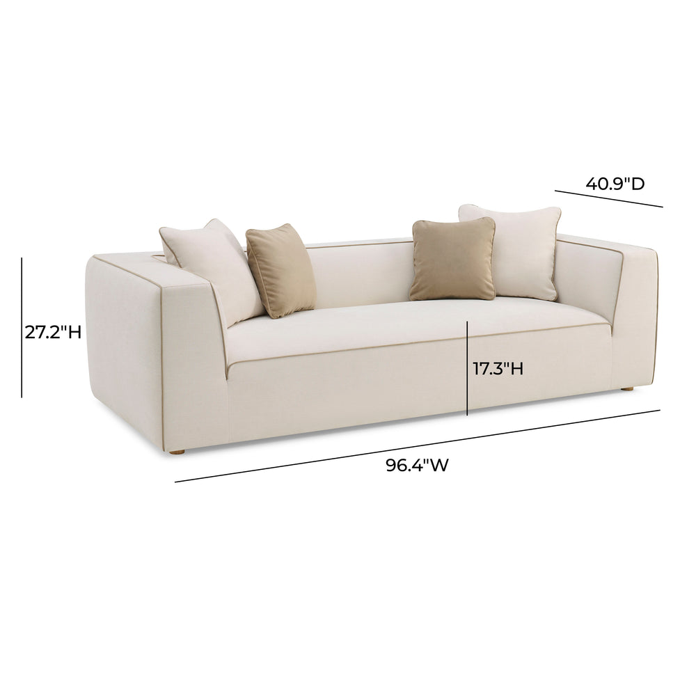 Tristine 96" Cream Linen Sofa dimensions