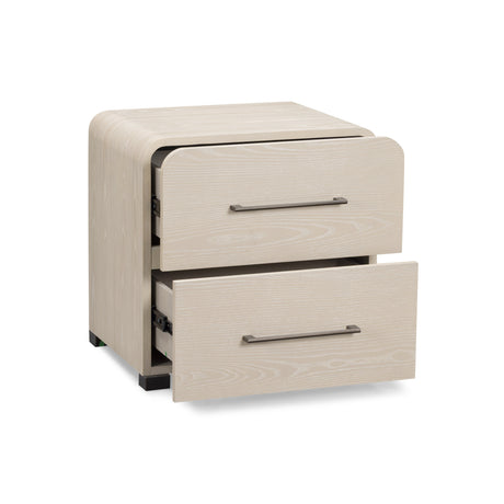 Detail of the seamless drawer front design on the Marissa wood nightstand