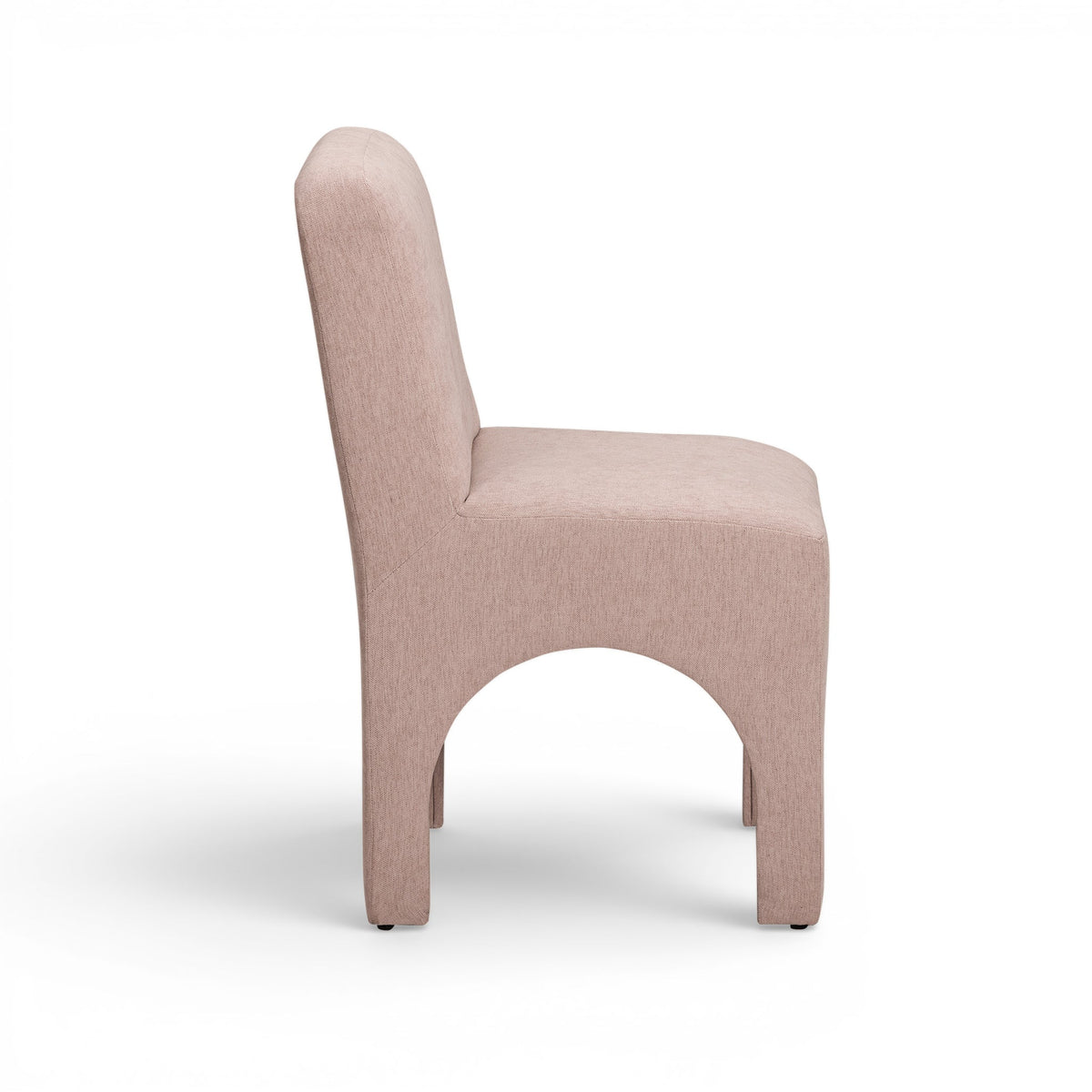 Tomlin Performance Chenille Dining Chair in Tan side view displaying arched legs