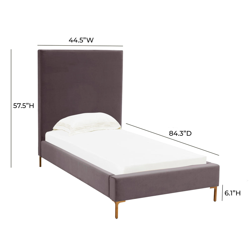 Delilah Velvet Bed with Brushed Gold Legs - Modern Glam Upholstered Bed in Textured Velvet dimensions