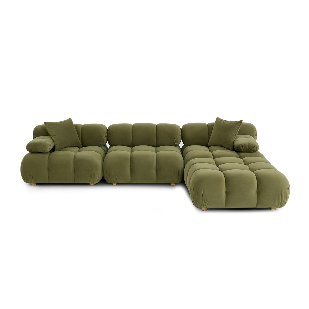 Calliope modular sectional showing curved corner chair profile and plush foam cushioning
