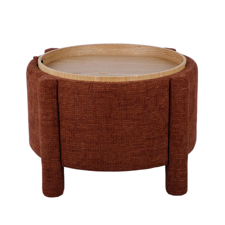 Bellamy Railroad Chenille Storage Stool in Brown with reversible tray top exposed
